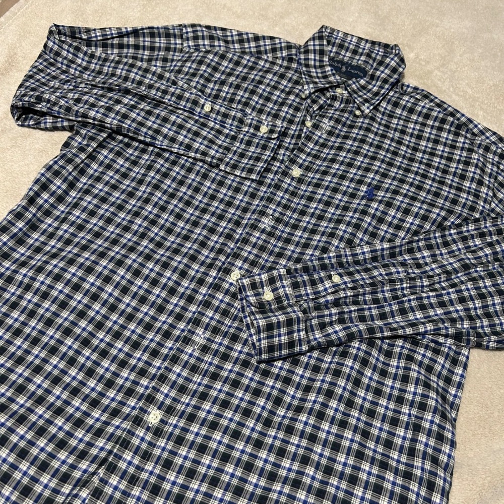 NWOT Ralph Lauren Button Down Mens M Blue Green Plaid Blake Long Sleeve Shirt